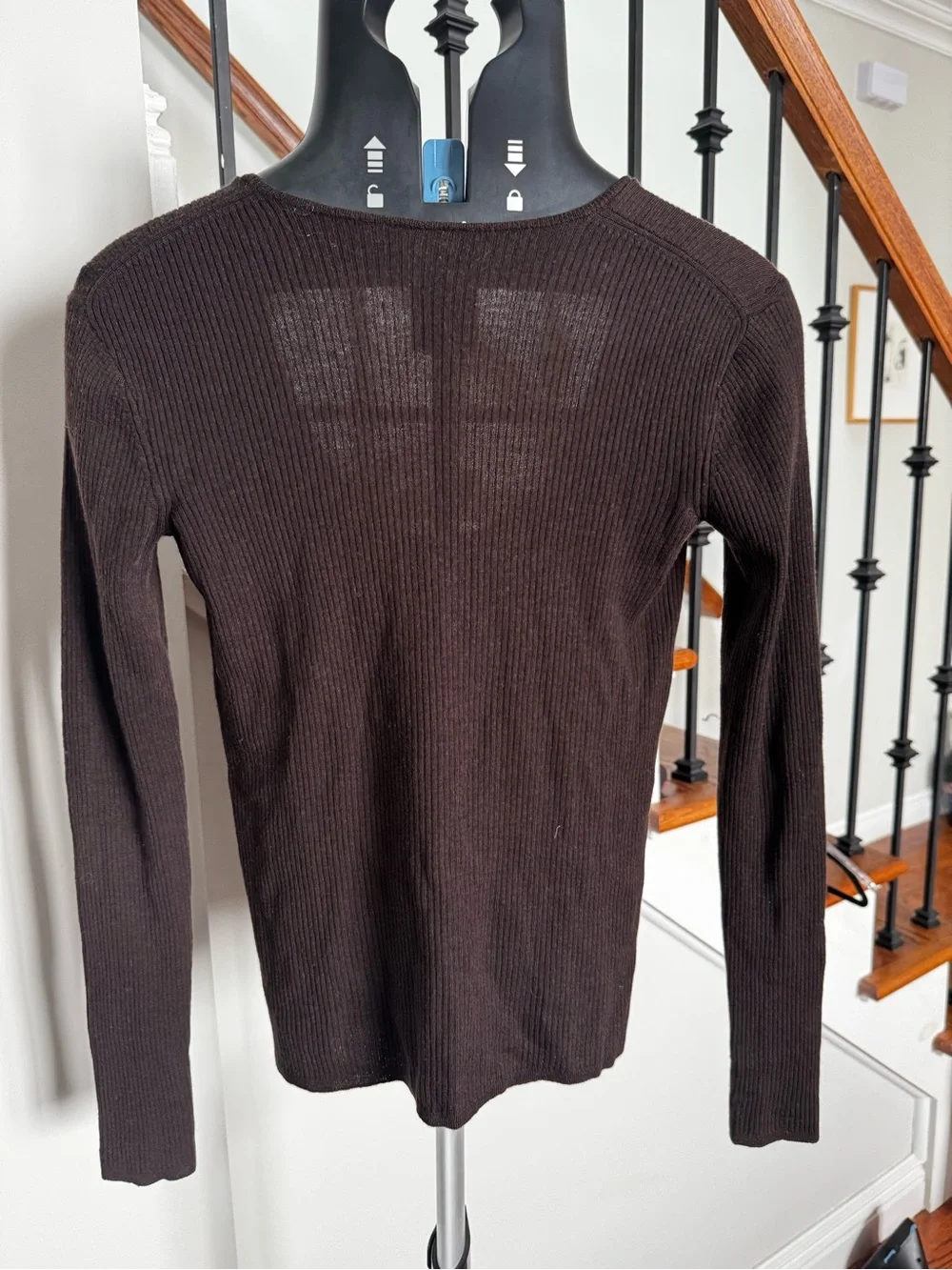 Yves Saint Laurent Brown Scoop Neck Ribbed Sweater